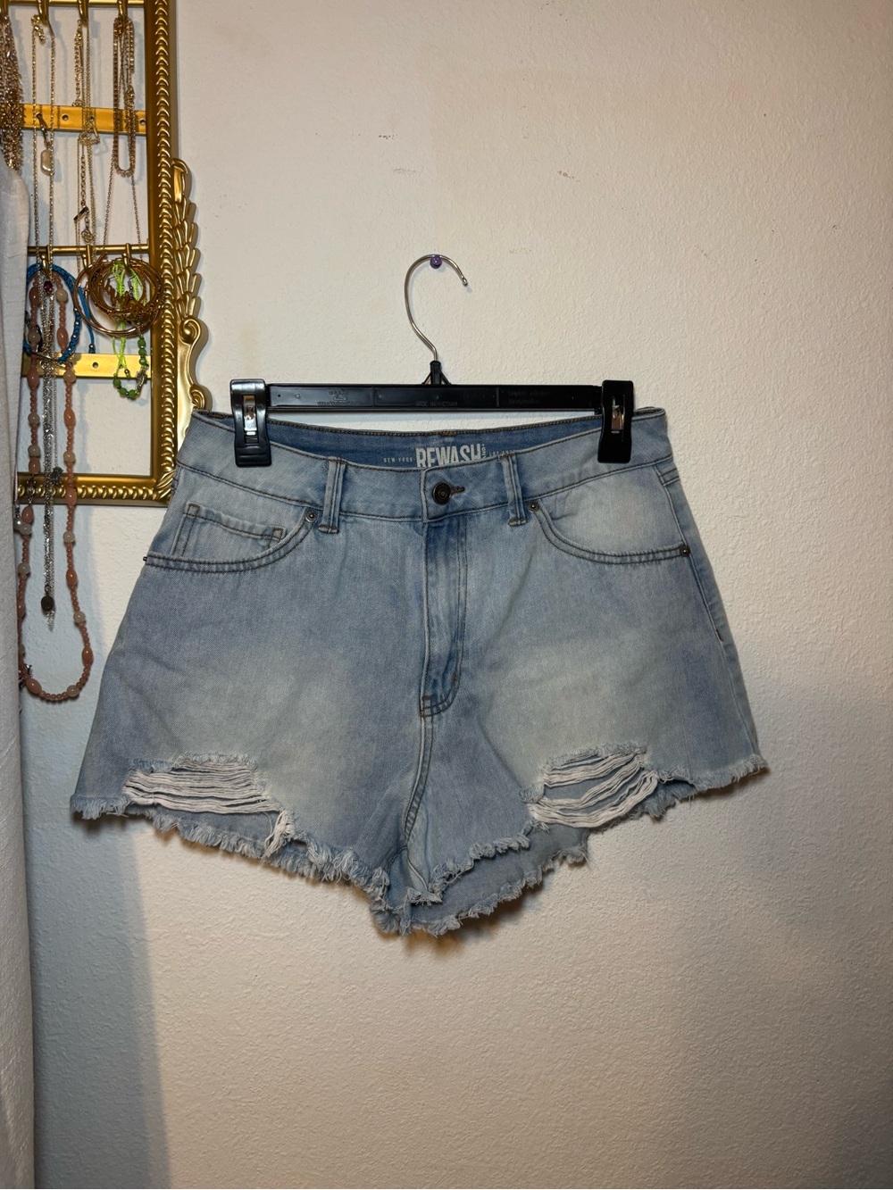 Rewash Light Blue Distressed Denim Shorts